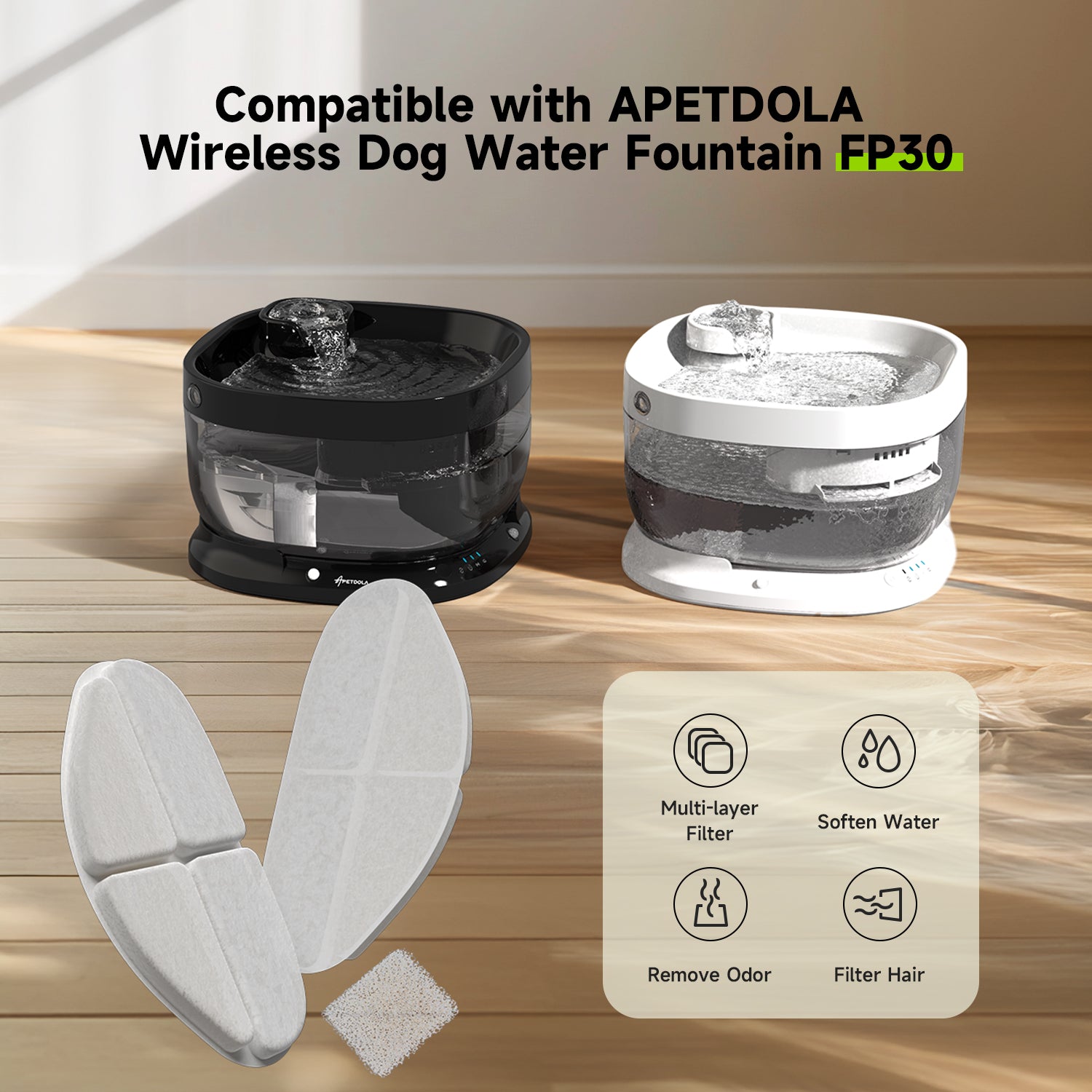 Wireless Dog Water Fountain Filters 5 Pack Filters with 5 Pack Sponges Set