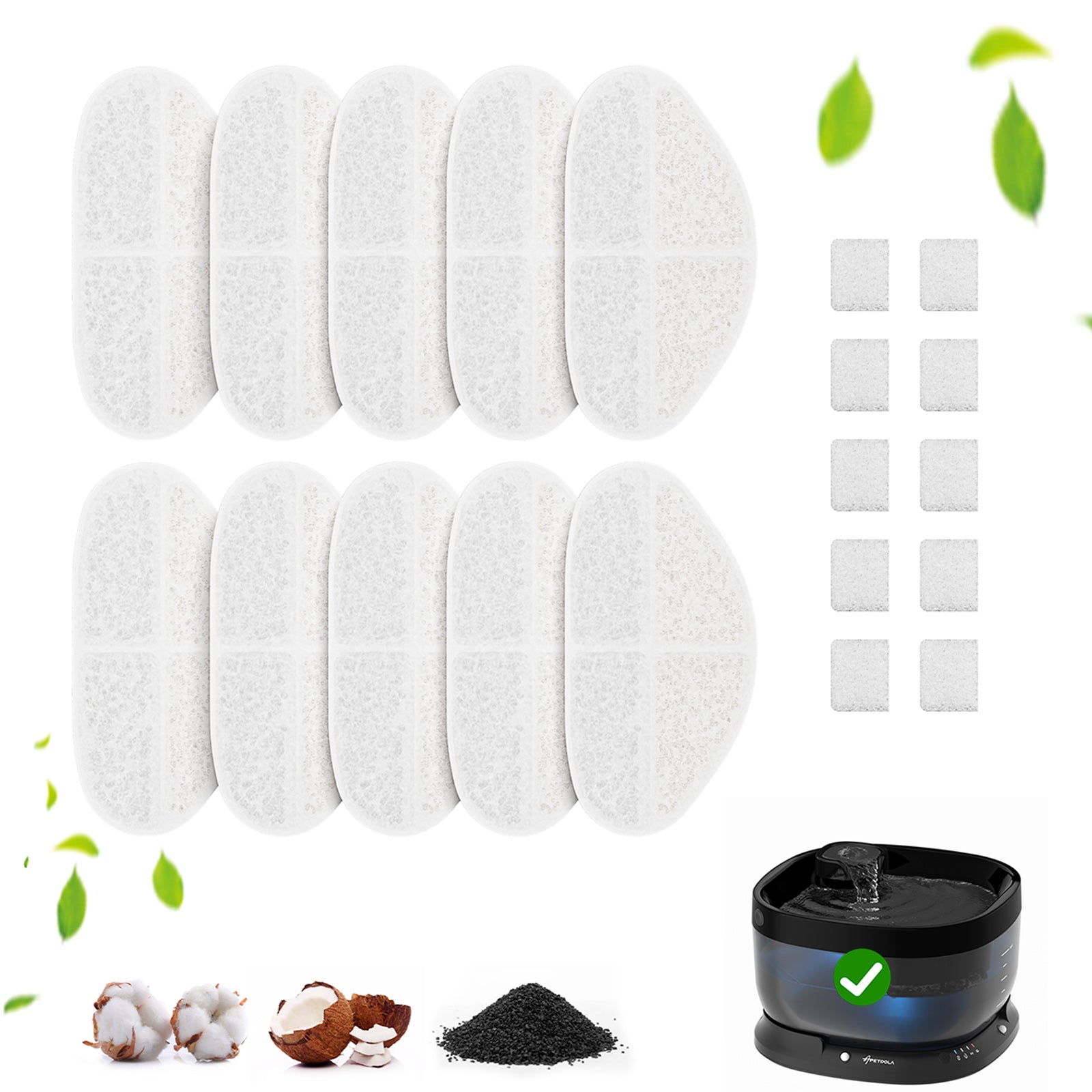 Wireless Dog Water Fountain Filters 5 Pack Filters with 5 Pack Sponges Set